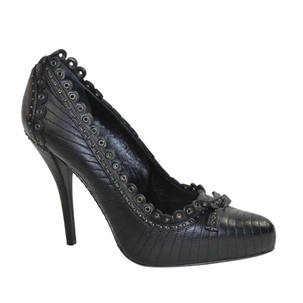 Christian Dior Muse Black Leather Scallop Edging Stud Eyelet Detailing Stiletto